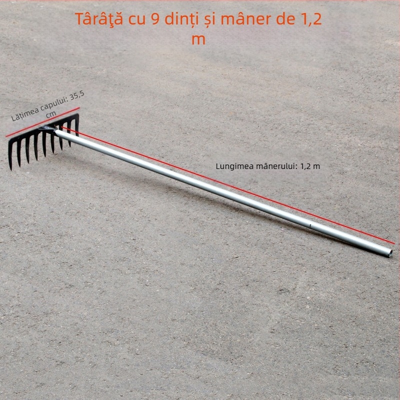 Greblă de grădină din oțel mangan cu dinți de 9 și 5, pentru afânarea solului și îndepărtarea buruienilor, utilizare casnică