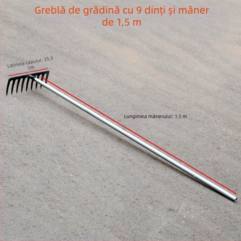 Greblă de grădină din oțel mangan cu dinți de 9 și 5, pentru afânarea solului și îndepărtarea buruienilor, utilizare casnică
