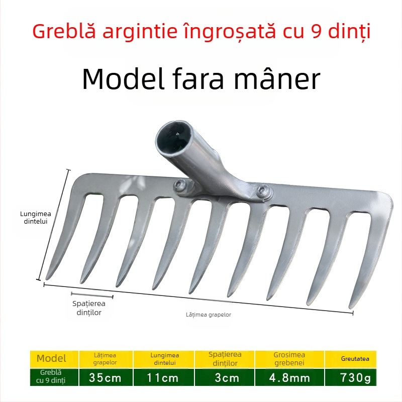 Greblă de grădină din oțel mangan cu dinți de 9 și 5, pentru afânarea solului și îndepărtarea buruienilor, utilizare casnică