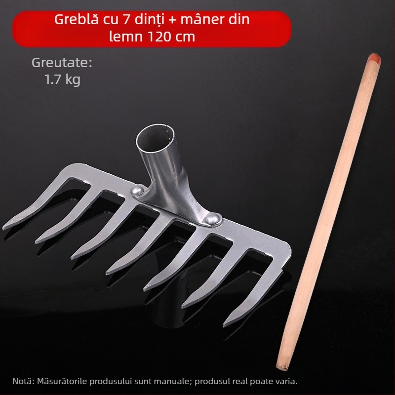 Greblă de grădină din oțel mangan cu dinți de 9 și 5, pentru afânarea solului și îndepărtarea buruienilor, utilizare casnică