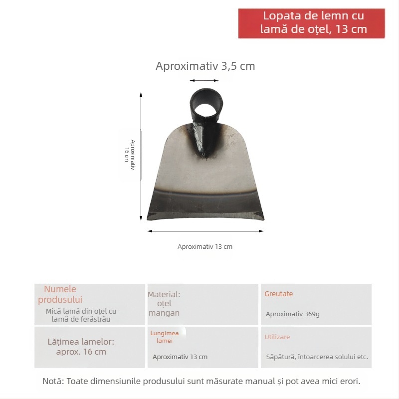 Lopată de grădină din oțel mangan cu cap îmbunătățit, pentru săpat, smulgerea buruienilor și întoarcerea solului