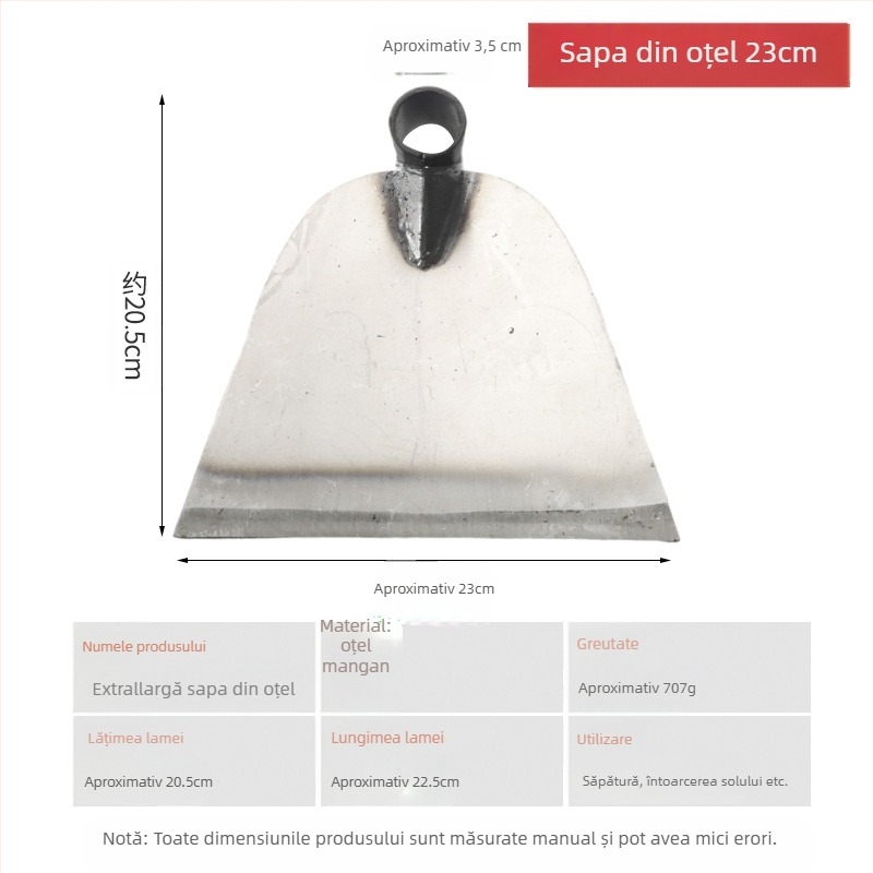 Lopată de grădină din oțel mangan cu cap îmbunătățit, pentru săpat, smulgerea buruienilor și întoarcerea solului