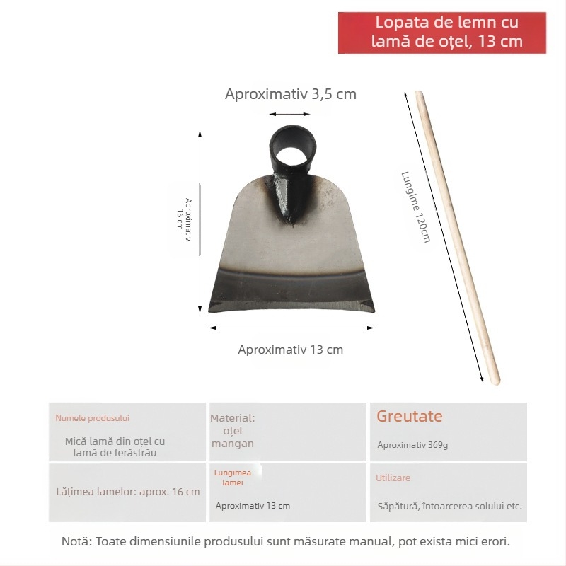 Lopată de grădină din oțel mangan cu cap îmbunătățit, pentru săpat, smulgerea buruienilor și întoarcerea solului