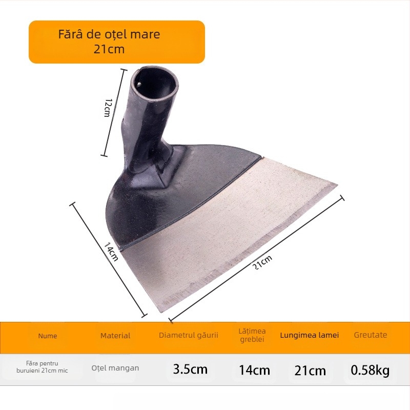 Lopată de grădină din oțel mangan cu cap îmbunătățit, pentru săpat, smulgerea buruienilor și întoarcerea solului