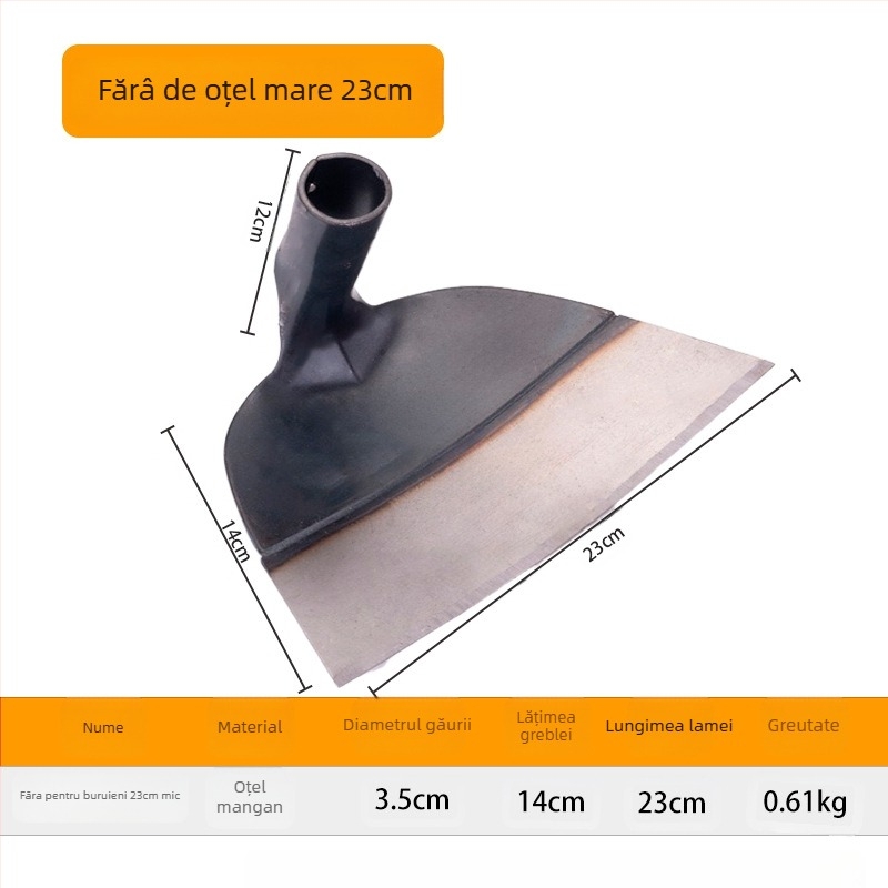 Lopată de grădină din oțel mangan cu cap îmbunătățit, pentru săpat, smulgerea buruienilor și întoarcerea solului