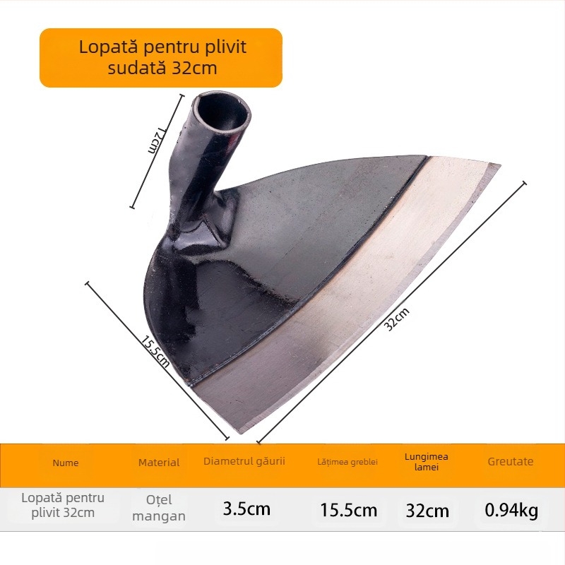 Lopată de grădină din oțel mangan cu cap îmbunătățit, pentru săpat, smulgerea buruienilor și întoarcerea solului