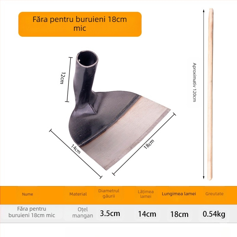 Lopată de grădină din oțel mangan cu cap îmbunătățit, pentru săpat, smulgerea buruienilor și întoarcerea solului