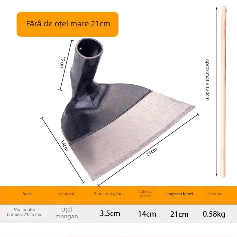 Lopată de grădină din oțel mangan cu cap îmbunătățit, pentru săpat, smulgerea buruienilor și întoarcerea solului