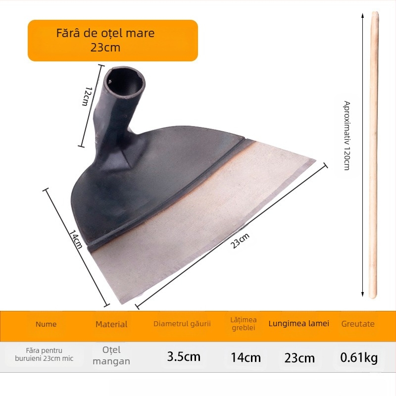 Lopată de grădină din oțel mangan cu cap îmbunătățit, pentru săpat, smulgerea buruienilor și întoarcerea solului