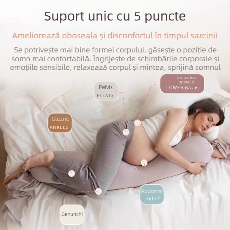 Pernă de maternitate cu formă dreptunghiulară, țesătură din bumbac natural, greutate 0.55–1.0 kg, umplutură: alt tip, potrivită pentru toate etapele sarcinii