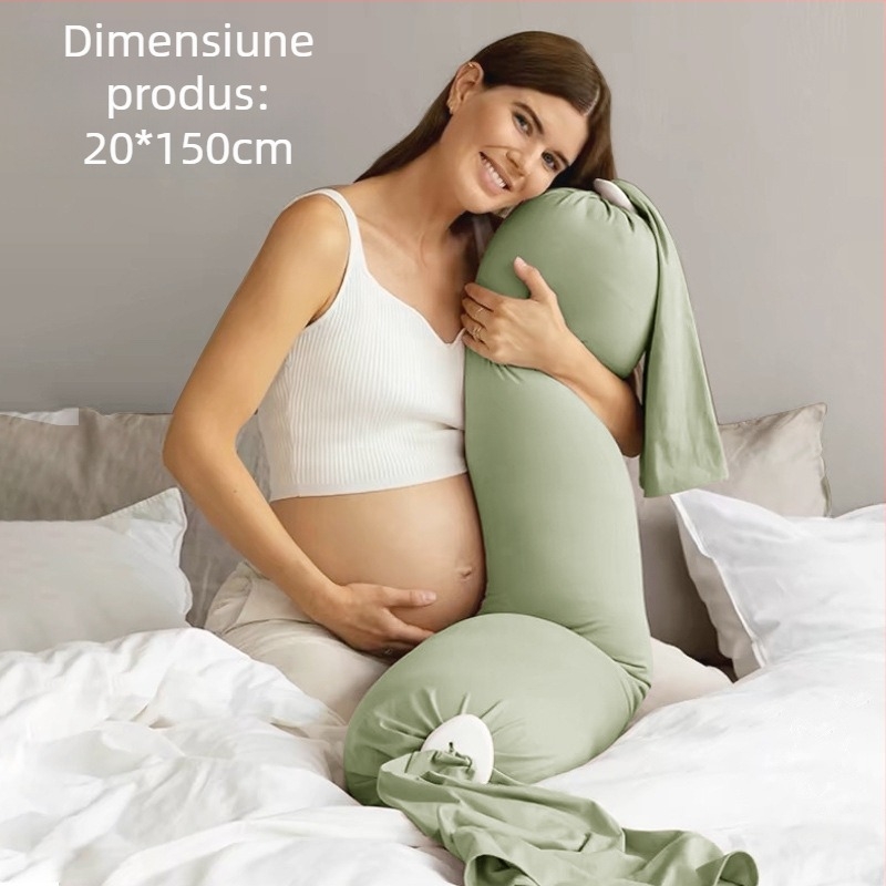 Pernă de maternitate cu formă dreptunghiulară, țesătură din bumbac natural, greutate 0.55–1.0 kg, umplutură: alt tip, potrivită pentru toate etapele sarcinii