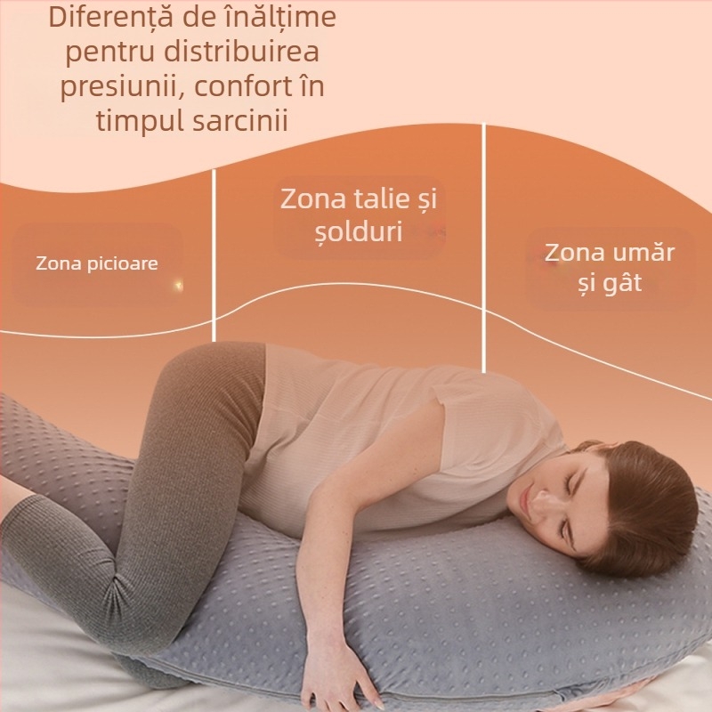 Pernă de sarcină în formă J, tricotată, cu suport pentru talie, umplutură fibre de poliester, 1,9 kg, personalizare disponibilă
