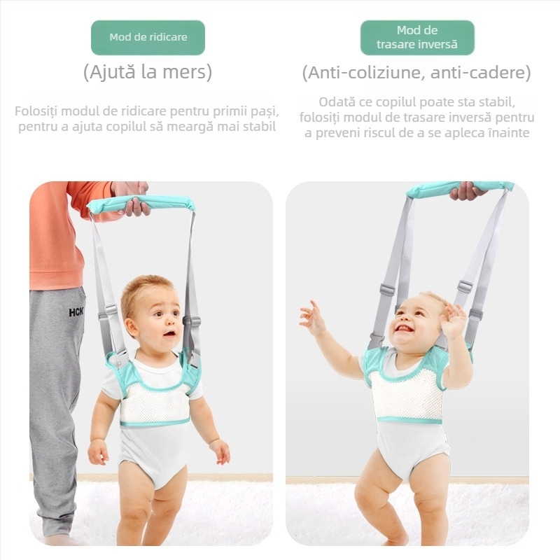 Curea de mers pentru bebeluși - poliester respirabil, ajută la învățarea mersului, sprijin la talie și anti-cădere, potrivită pentru 7–36 de luni