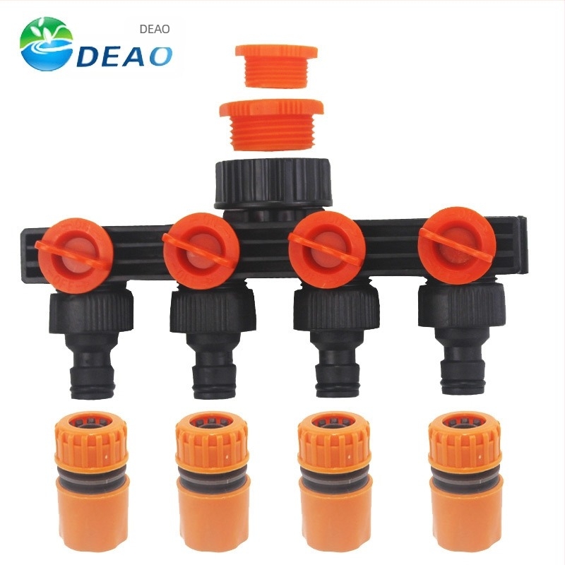 Deo conector din plastic pentru conducte de apă – distribuitor 1 la 4 cu întrerupător, pentru irigații în grădină