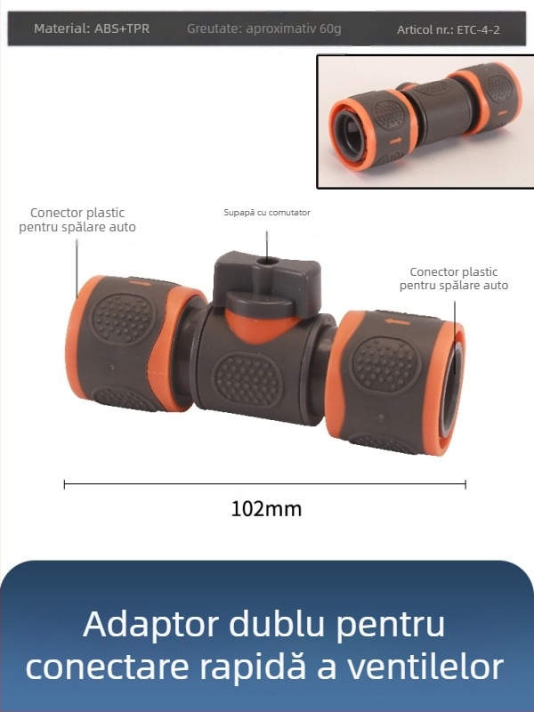 Valvă cu bilă din plastic pentru spălarea mașinii, cu conector rapid, model Hongying, grosime perete 2 mm, clasă A