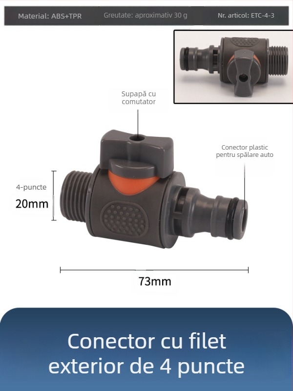 Valvă cu bilă din plastic pentru spălarea mașinii, cu conector rapid, model Hongying, grosime perete 2 mm, clasă A