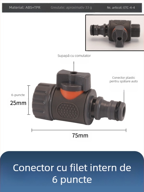 Valvă cu bilă din plastic pentru spălarea mașinii, cu conector rapid, model Hongying, grosime perete 2 mm, clasă A