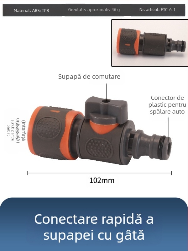 Valvă cu bilă din plastic pentru spălarea mașinii, cu conector rapid, model Hongying, grosime perete 2 mm, clasă A