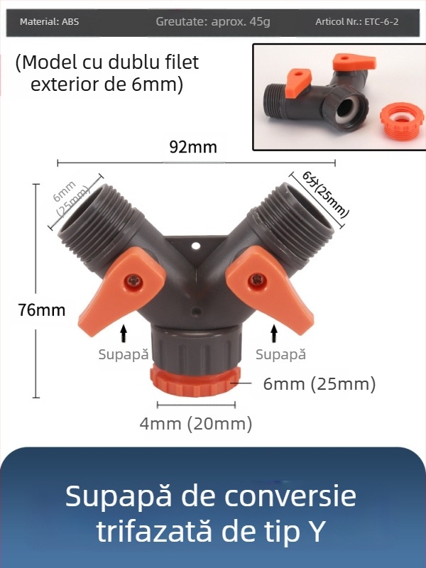 Valvă cu bilă din plastic pentru spălarea mașinii, cu conector rapid, model Hongying, grosime perete 2 mm, clasă A