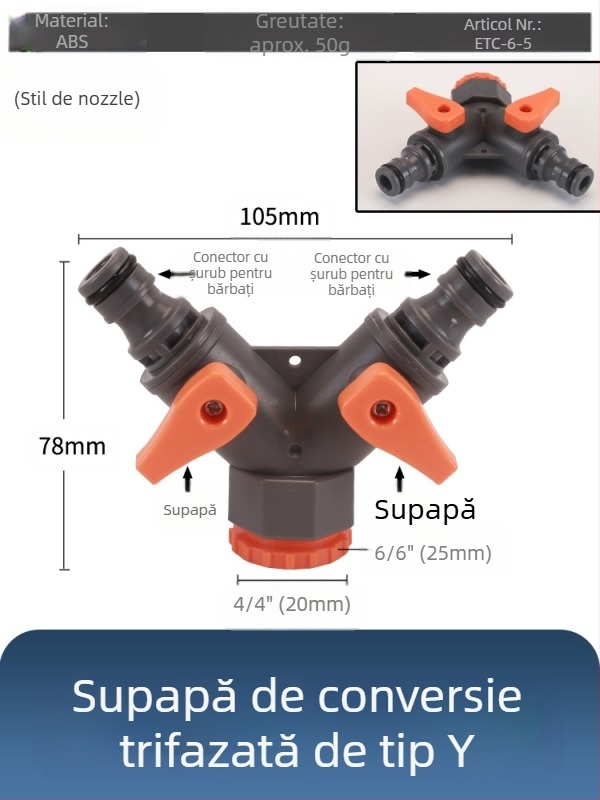 Valvă cu bilă din plastic pentru spălarea mașinii, cu conector rapid, model Hongying, grosime perete 2 mm, clasă A