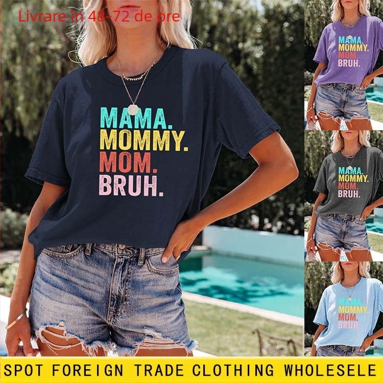 Tricou de damă din bumbac, imprimeu, mâneci scurte, guler rotund, croială lejeră, stil street hip-hop