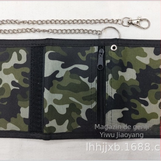 Portofel anti-furt, multifuncțional, cu închidere Velcro, design orizontal scurt, din poliester; clips pentru bancnote, fereastră pentru ID, buzunare pentru carduri și buzunar cu fermoar.