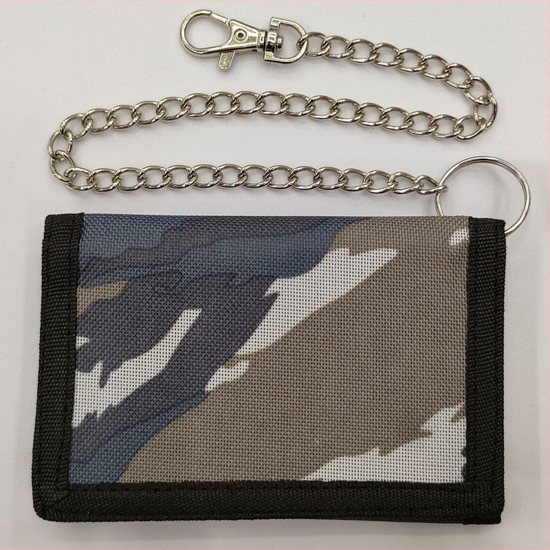 Portofel anti-furt, multifuncțional, cu închidere Velcro, design orizontal scurt, din poliester; clips pentru bancnote, fereastră pentru ID, buzunare pentru carduri și buzunar cu fermoar.