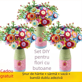 Kit DIY buchet de nasturi - material textil, origine Yiwu, ambalaj cutie color, potrivit pentru copii 4–6 ani, dezvoltă abilitățile intelectuale și coordonarea mână-ochi
