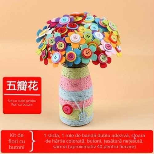 Kit DIY buchet de nasturi - material textil, origine Yiwu, ambalaj cutie color, potrivit pentru copii 4–6 ani, dezvoltă abilitățile intelectuale și coordonarea mână-ochi