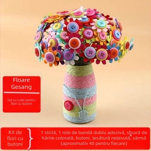 Kit DIY buchet de nasturi - material textil, origine Yiwu, ambalaj cutie color, potrivit pentru copii 4–6 ani, dezvoltă abilitățile intelectuale și coordonarea mână-ochi