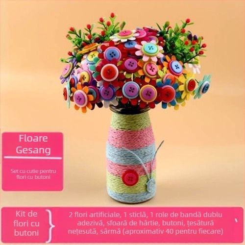 Kit DIY buchet de nasturi - material textil, origine Yiwu, ambalaj cutie color, potrivit pentru copii 4–6 ani, dezvoltă abilitățile intelectuale și coordonarea mână-ochi