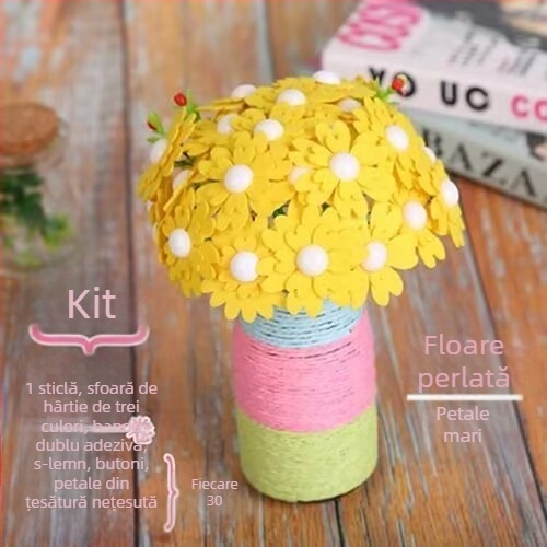 Kit DIY buchet de nasturi - material textil, origine Yiwu, ambalaj cutie color, potrivit pentru copii 4–6 ani, dezvoltă abilitățile intelectuale și coordonarea mână-ochi