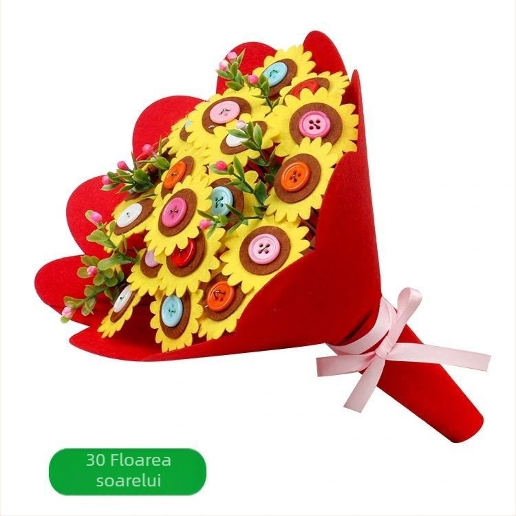 Kit DIY buchet de nasturi - material textil, origine Yiwu, ambalaj cutie color, potrivit pentru copii 4–6 ani, dezvoltă abilitățile intelectuale și coordonarea mână-ochi
