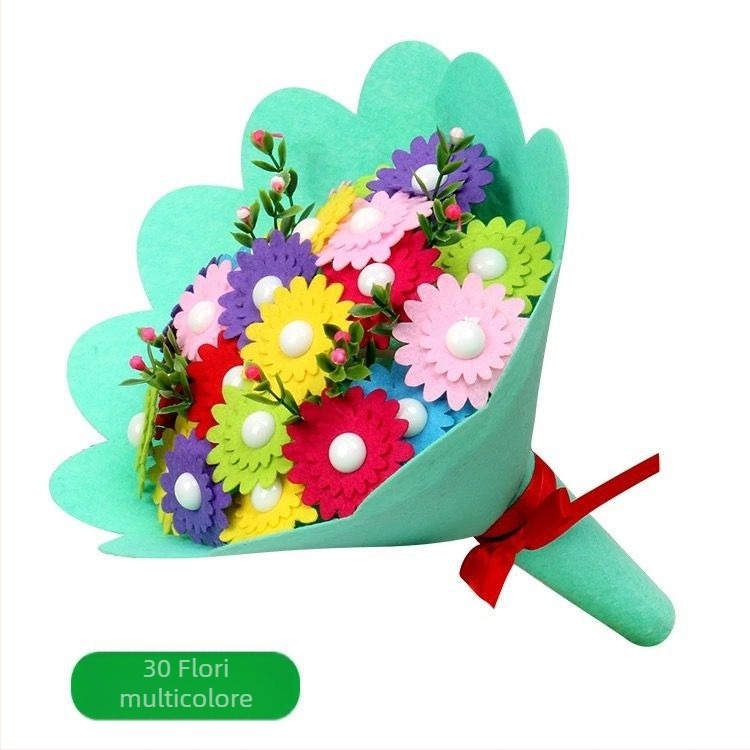 Kit DIY buchet de nasturi - material textil, origine Yiwu, ambalaj cutie color, potrivit pentru copii 4–6 ani, dezvoltă abilitățile intelectuale și coordonarea mână-ochi