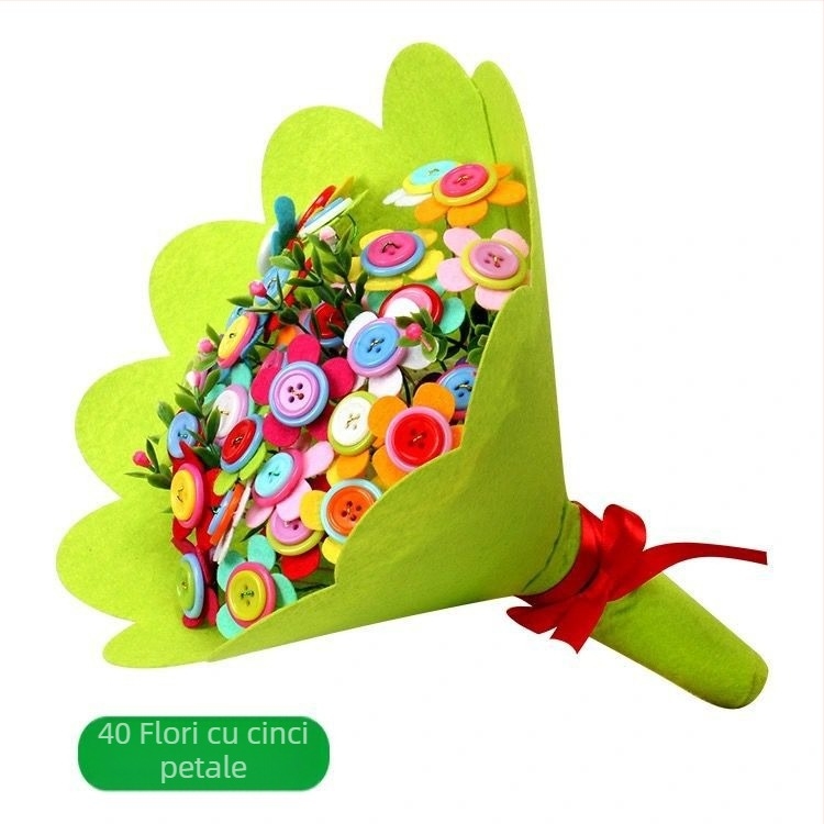 Kit DIY buchet de nasturi - material textil, origine Yiwu, ambalaj cutie color, potrivit pentru copii 4–6 ani, dezvoltă abilitățile intelectuale și coordonarea mână-ochi