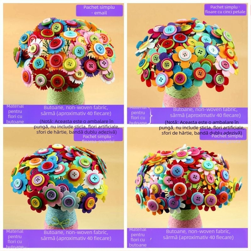 Kit DIY buchet de nasturi - material textil, origine Yiwu, ambalaj cutie color, potrivit pentru copii 4–6 ani, dezvoltă abilitățile intelectuale și coordonarea mână-ochi