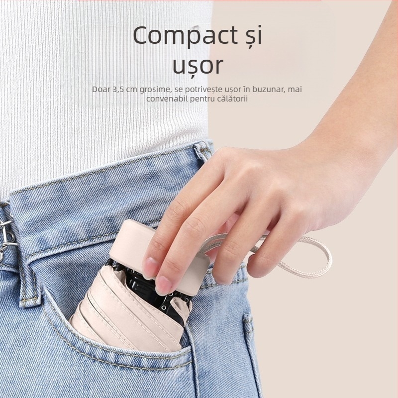 South Joe umbrelă ultraușoară cu șase brațe pentru femei, curea | deschidere manuală, schelet din aliaj, țesătură 210T, UPF>50, design de buzunar compact