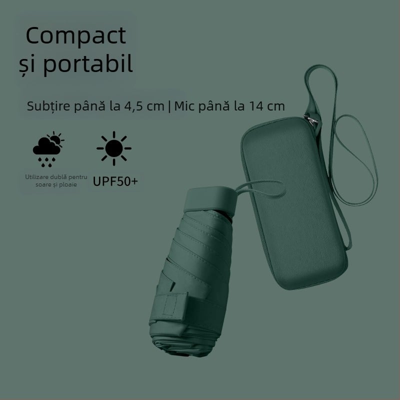 South Joe umbrelă ultraușoară cu șase brațe pentru femei, curea | deschidere manuală, schelet din aliaj, țesătură 210T, UPF>50, design de buzunar compact