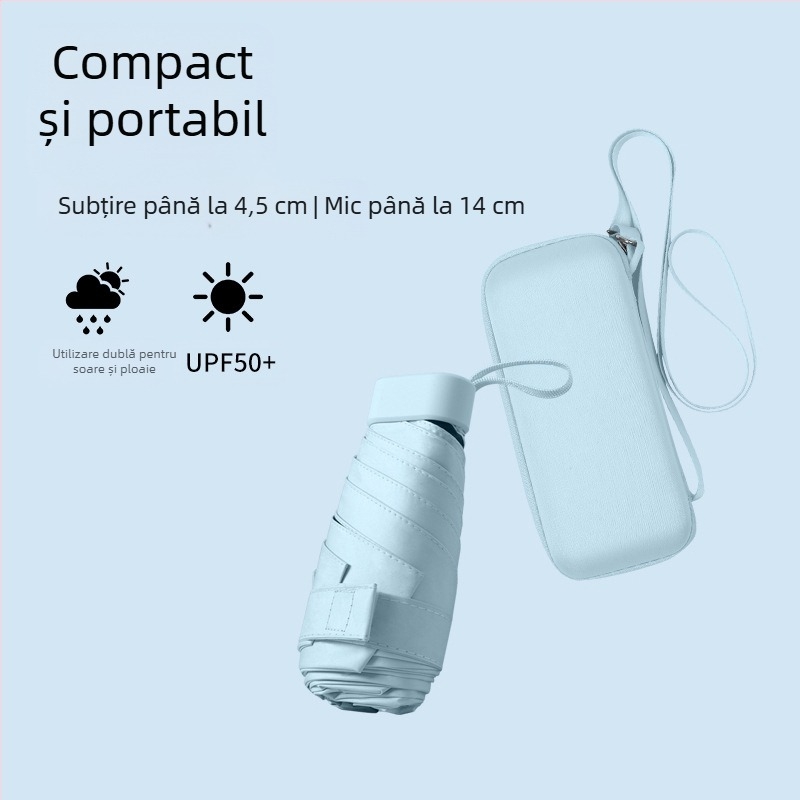 South Joe umbrelă ultraușoară cu șase brațe pentru femei, curea | deschidere manuală, schelet din aliaj, țesătură 210T, UPF>50, design de buzunar compact