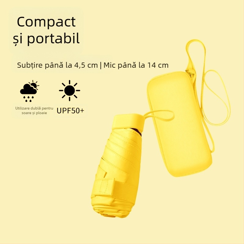 South Joe umbrelă ultraușoară cu șase brațe pentru femei, curea | deschidere manuală, schelet din aliaj, țesătură 210T, UPF>50, design de buzunar compact