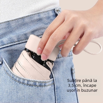 Umbrelă capsule de soare, compactă și ușoară, cadru din oțel cu 6 brațe, țesătură poliester 190T, UPF50+, deschidere manuală