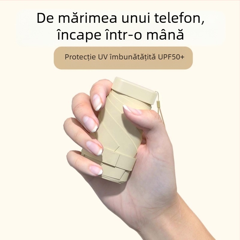 Umbrelă capsule de soare, compactă și ușoară, cadru din oțel cu 6 brațe, țesătură poliester 190T, UPF50+, deschidere manuală