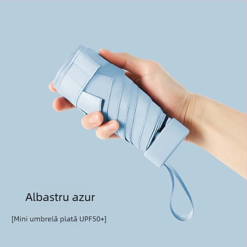 Umbrelă capsule de soare, compactă și ușoară, cadru din oțel cu 6 brațe, țesătură poliester 190T, UPF50+, deschidere manuală