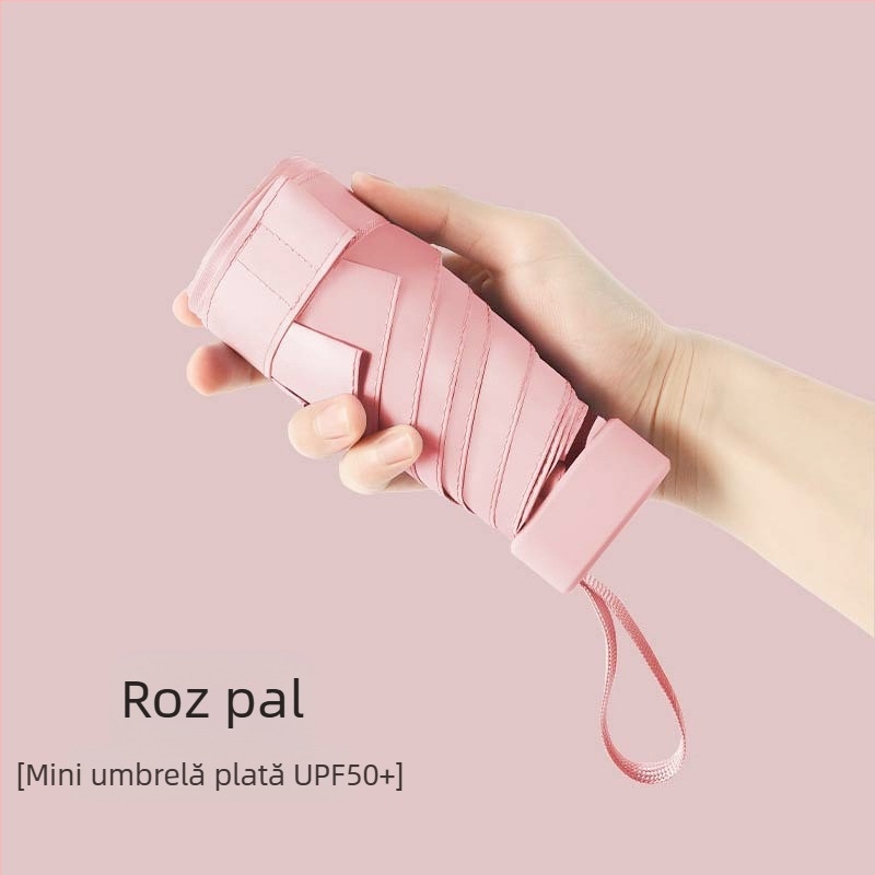 Umbrelă capsule de soare, compactă și ușoară, cadru din oțel cu 6 brațe, țesătură poliester 190T, UPF50+, deschidere manuală