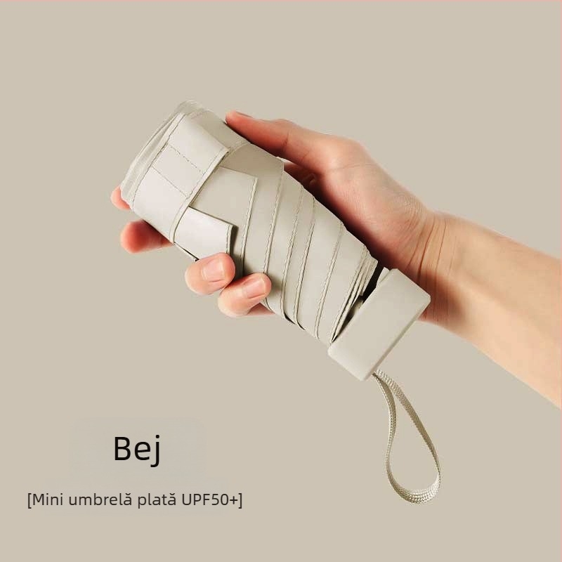 Umbrelă capsule de soare, compactă și ușoară, cadru din oțel cu 6 brațe, țesătură poliester 190T, UPF50+, deschidere manuală