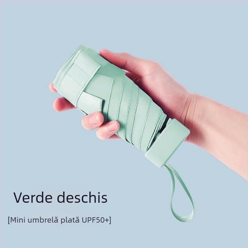 Umbrelă capsule de soare, compactă și ușoară, cadru din oțel cu 6 brațe, țesătură poliester 190T, UPF50+, deschidere manuală