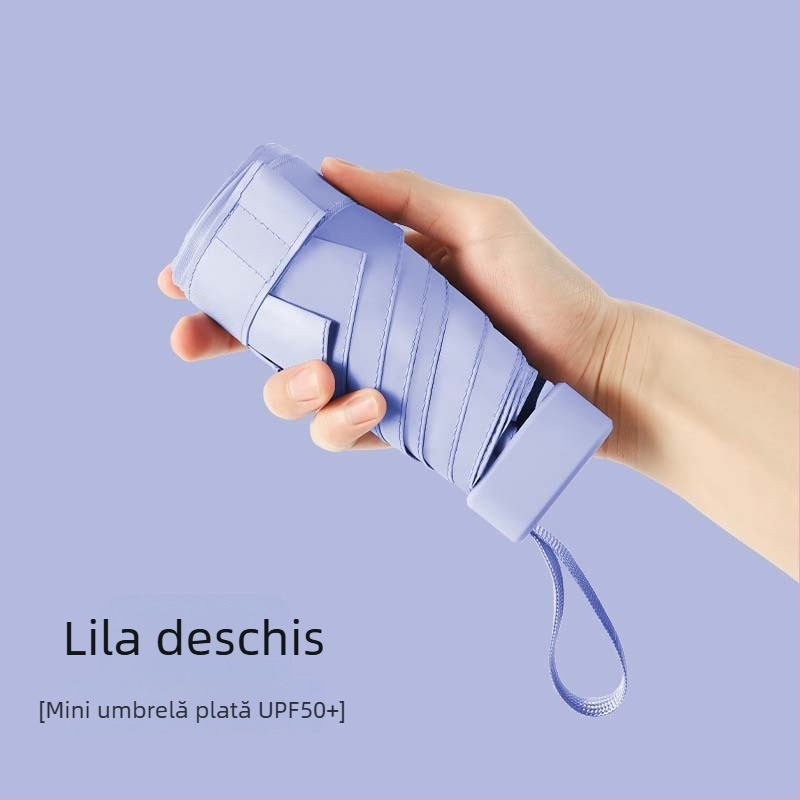 Umbrelă capsule de soare, compactă și ușoară, cadru din oțel cu 6 brațe, țesătură poliester 190T, UPF50+, deschidere manuală