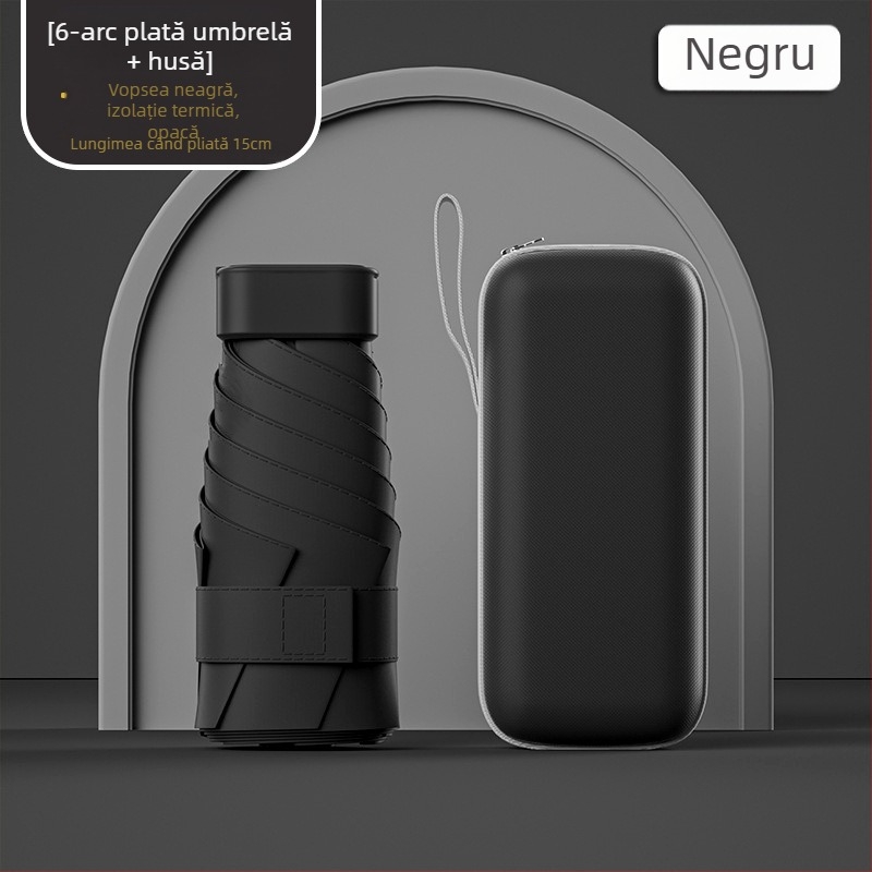 Umbrelă capsule de soare, compactă și ușoară, cadru din oțel cu 6 brațe, țesătură poliester 190T, UPF50+, deschidere manuală