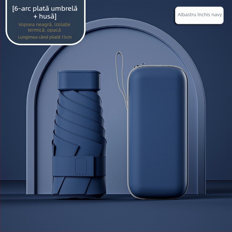 Umbrelă capsule de soare, compactă și ușoară, cadru din oțel cu 6 brațe, țesătură poliester 190T, UPF50+, deschidere manuală