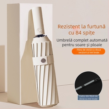 Umbrelă automată pliantă pentru bărbați și femei, utilizare dublă soare și ploaie, 12 nervuri din oțel, UPF > 50.